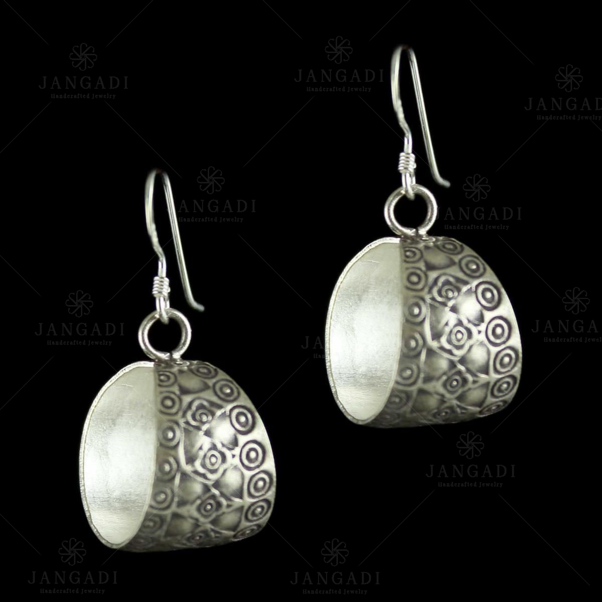 Stunning Black Silver Polish American Diamond Hanging Earrings