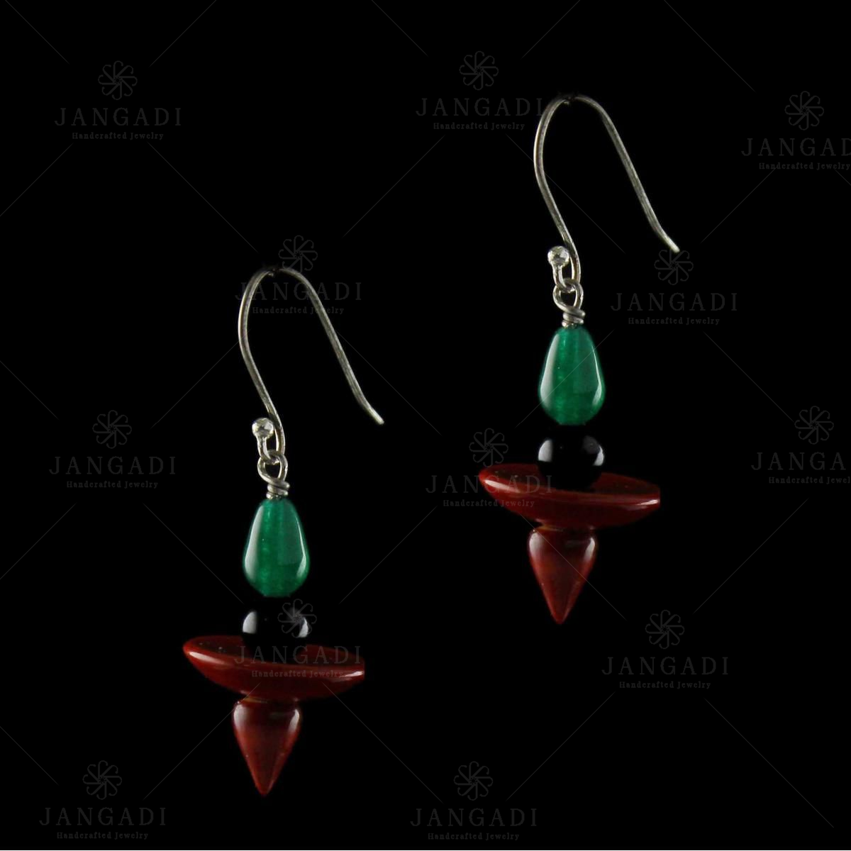 Real Freshwater Pearl & Drop Green Stone Hanging Earrings.| Surat Diamond  Jewelry