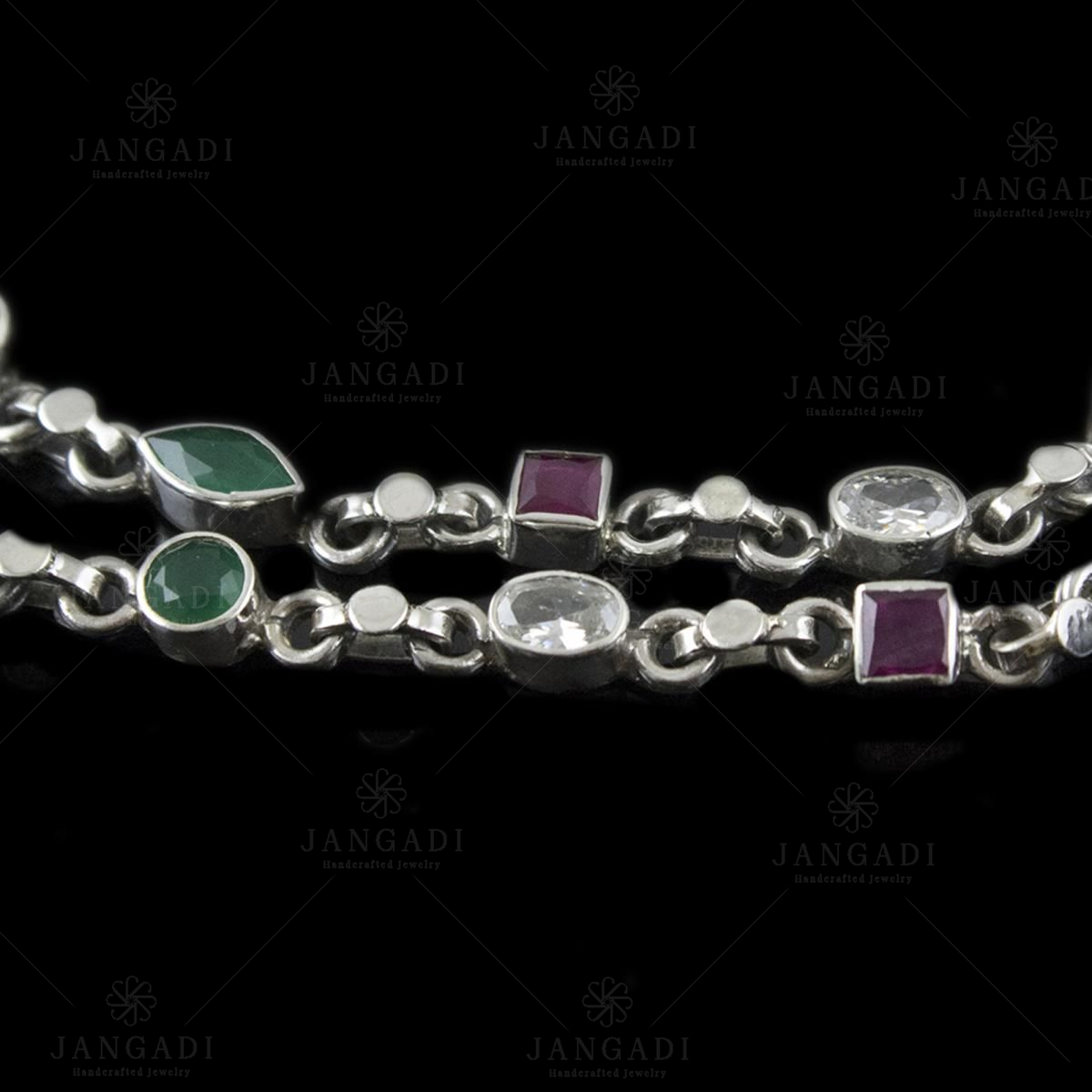 silver anklets with stones