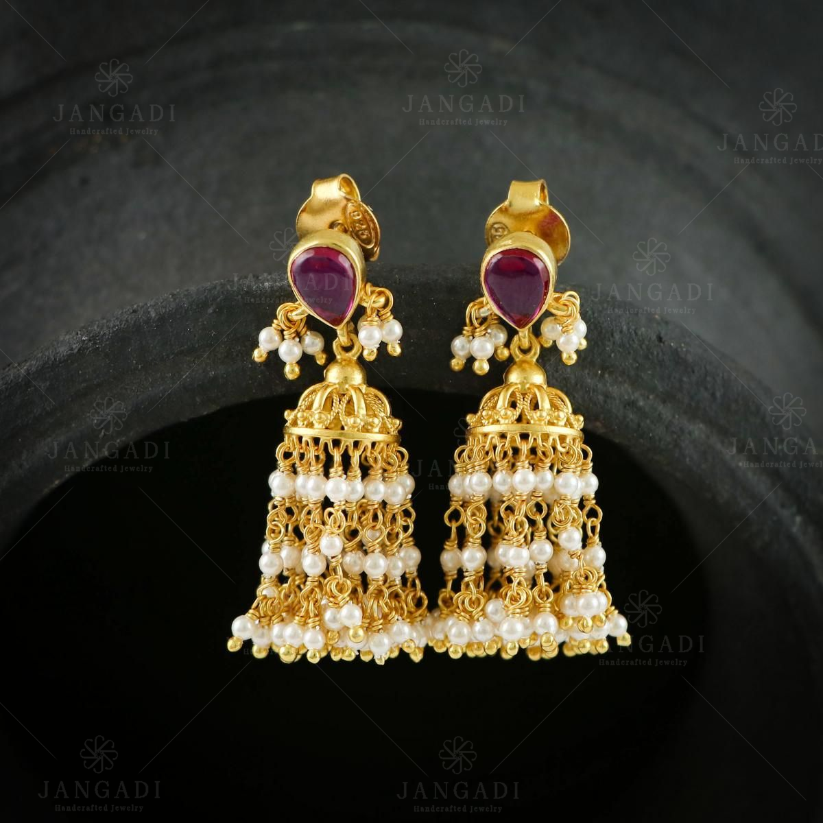 Buy Ruby Cz Stones Diamond Gold Plated Jhumka Earrings, Indian  Jewelry,statement Earrings, Statement Jewelry, Diamond Earrings, Indian Earrings  Online in India - Etsy