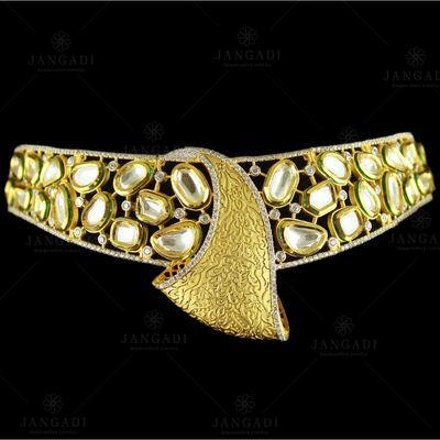 Silver Gold Plated Antique Leaf Design Necklace Kundan And Zircon Stones