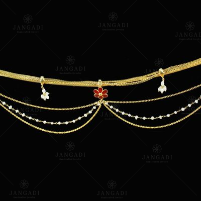 Silver Gold Plated  Fancy Design Oddiyanam Studded Kundan And Pearls Stones