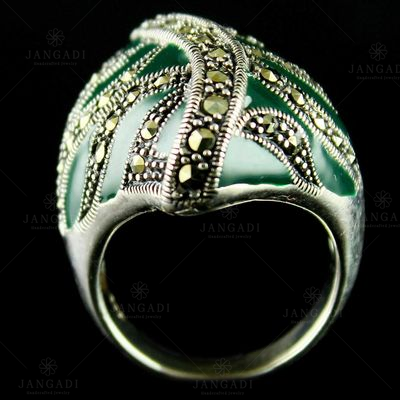 Silver Oxidized Fancy Finger Ring Studded Zircon stones