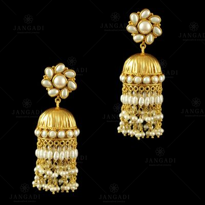 Silver Gold Plated Fancy Design Earrings  Jhumka Studded Pearls