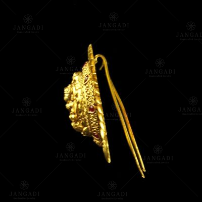 Gold Plated Antique Design Hair Pin Red Onyx Stones