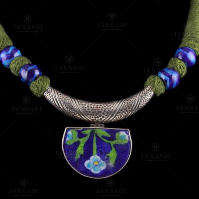 Blue Pottery Thread Necklace