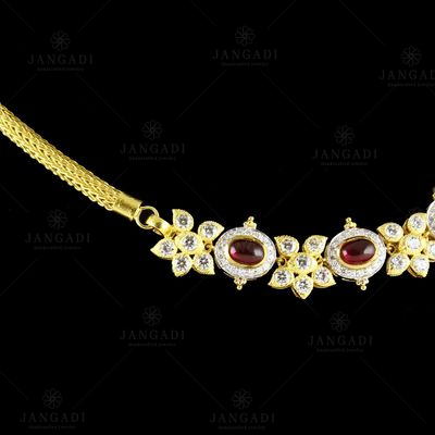 Gold Plated Floral Swarovski And  Corondum Stone Necklace