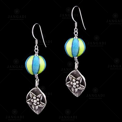 Blue Pottery leaf Hanging Earrings