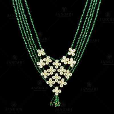 GOLD PLATED KUNDAN AND GREEN HYDRO BEADS NECKLACE