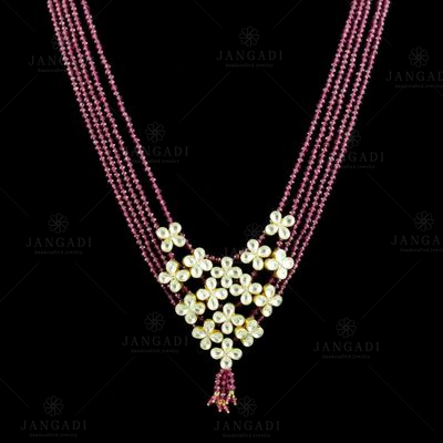 GOLD PLATED KUNDAN AND RUBY BEADS NECKLACE