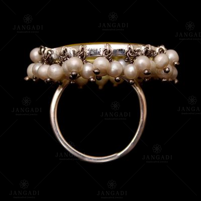 STERLING SILVER MONALISA STONE AND PEARL RING