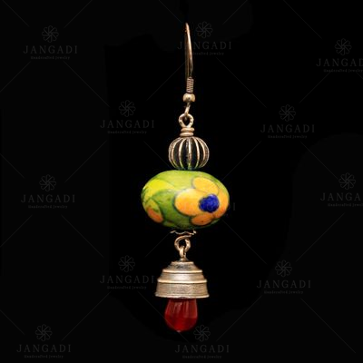 BLUE POTTERY RED ONYX HANGING JHUMKAS
