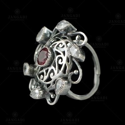 OXIDIZED SILVER PEAL AND RED ONYX RINGS