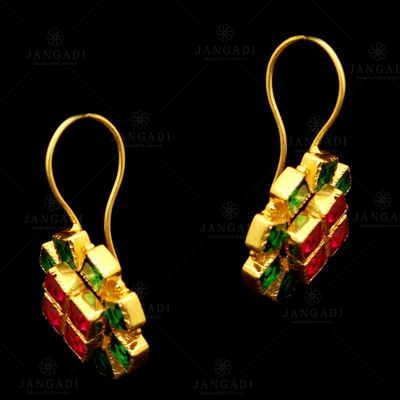 GOLD PLATED RED AND GREEN CORUNDUM EARRINGS