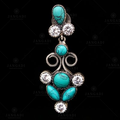 OXIDIZED SILVER TURQUOISE AND CZ  EARRINGS