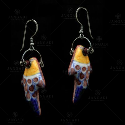 BLUE POTTERY FISH DESIGN HANGING EARRINGS