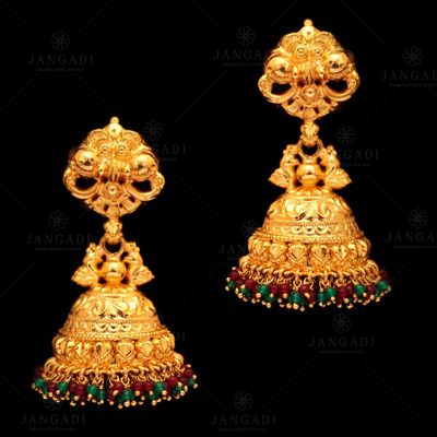 GOLD PLATED RED AND GREEN HYDRO JHUMKAS