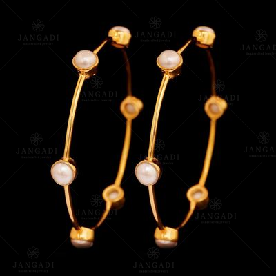 GOLD PLATED PEARL BEAD PAIR BANGLES