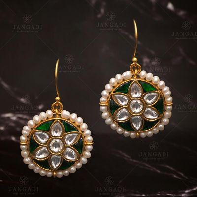 GOLD PLATED FLORAL KUNDAN EARRINGS WITH PEARLS