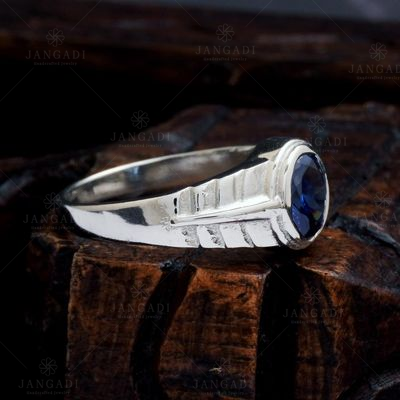 STERLING SILVER HYDRO BLUE MENS RING