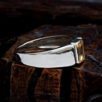 STERLING SILVER CITRINE STONE MENS RING