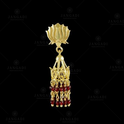 GOLD PLATED JHUMKA WITH RED HYDRO BEADS