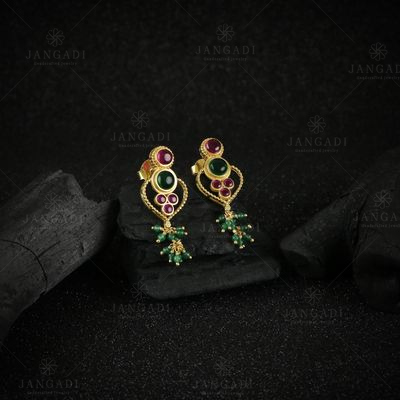 GOLD PLATED RED AND GREEN HYDRO EARRINGS