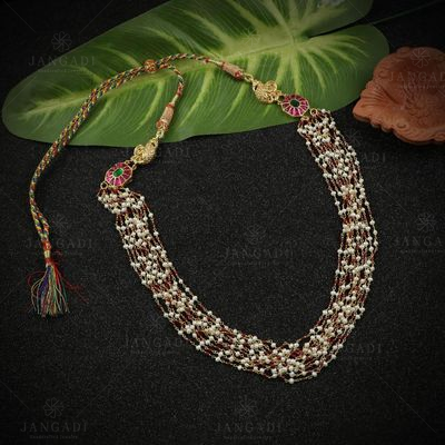 GOLD PLATED KUNDAN NECKLACE WITH PEARL AND RED HYDRO BEADS