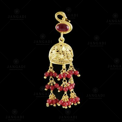 GOLD PLATED JHUMKA WITH RED HYDRO BEADS
