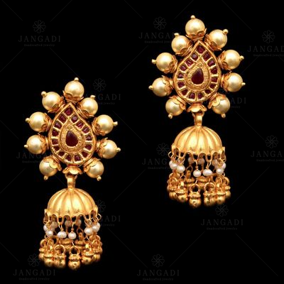 GOLD PLATED RED ONYX PEARL BEADS DROPS EARRINGS