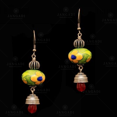 BLUE POTTERY RED ONYX HANGING JHUMKAS